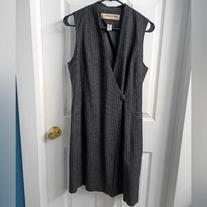 Anne Klein Sleeveless Grey Pinstripe Wrap Dress 100% Wool